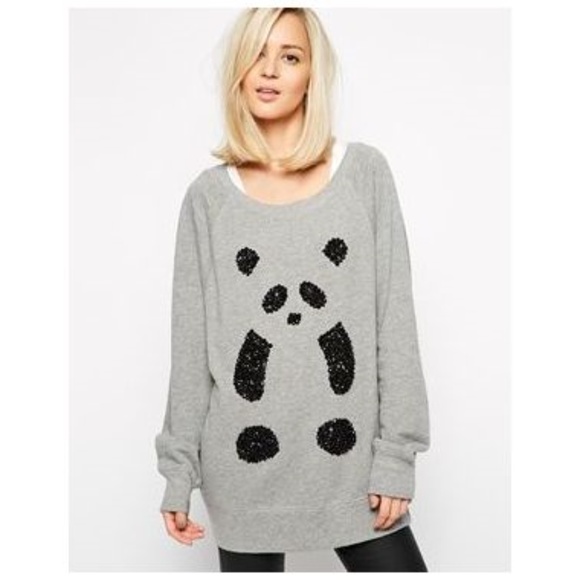 098 FRENCH CONNECTION Gray Panda Bear Hsing Hsing Jumper Pullover S - Picture 3 of 8